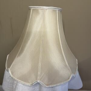 Oval Bell Lamp Shade Cream Ecru Fabric Scalloped Spider Fitter EUC Vintage MCM